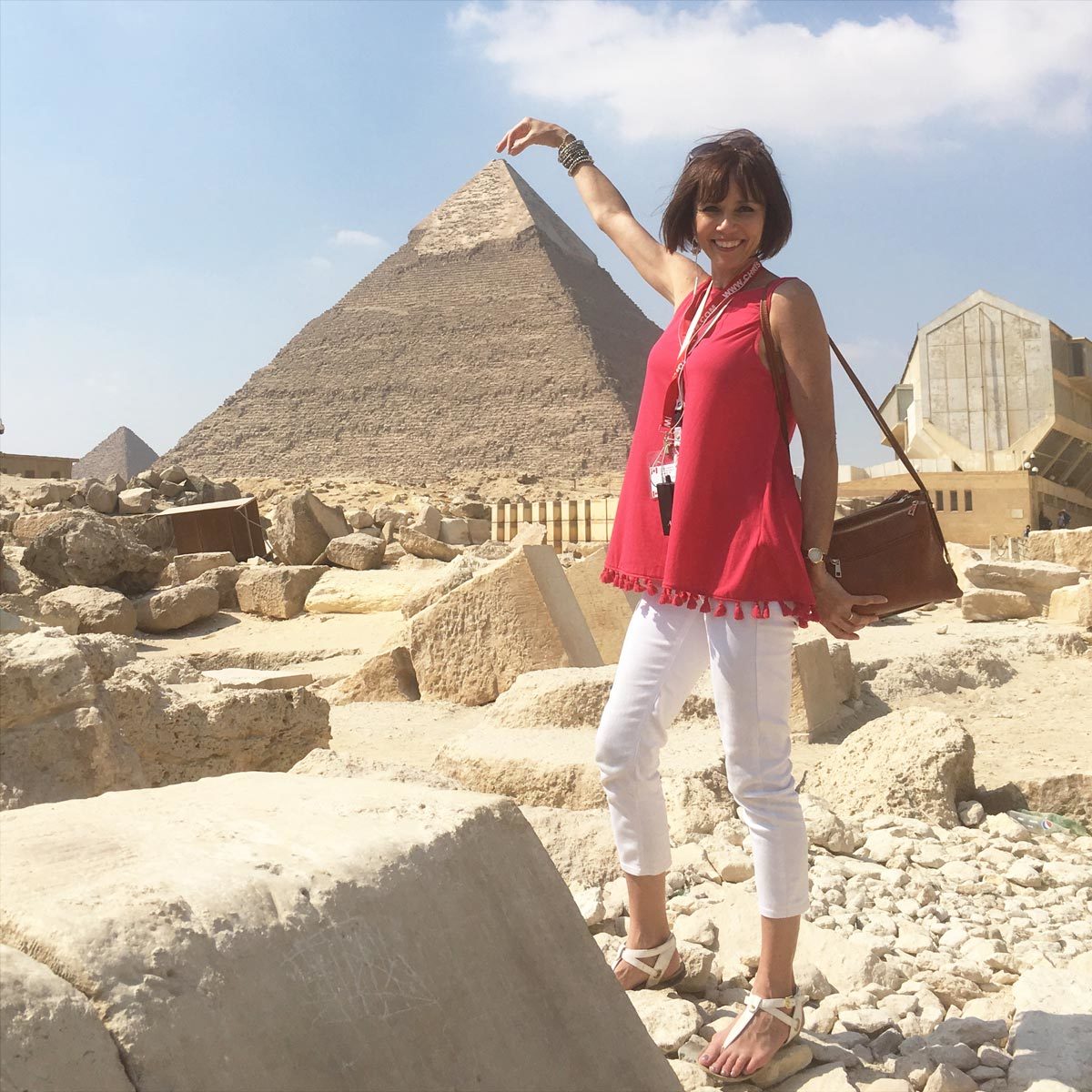 Bronwyn Spilsbury at the Pyramids in Egypt